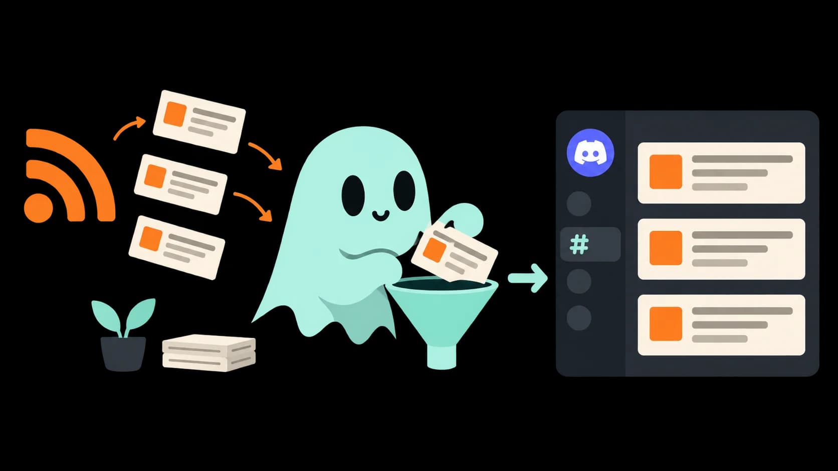 News.gg mascot managing RSS feeds for Discord