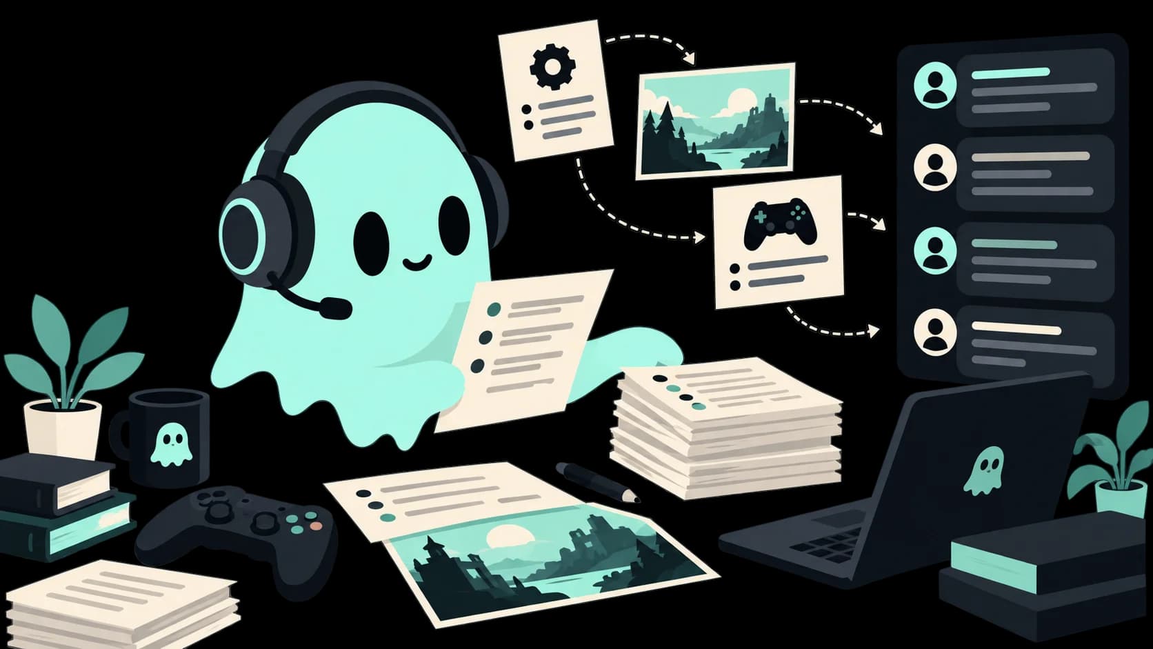 News.gg gaming mascot presenting a game update